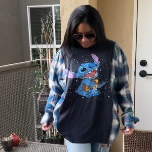 Disney Stitch reworked flannel long sleeve tee